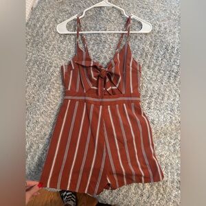 Striped Brown Romper with Bow Detail
